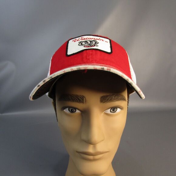 Wisconsin Badgers Strapback Hat NWT Adjustable Cap NCAA by Signatures Plaid Brim - Picture 2 of 8